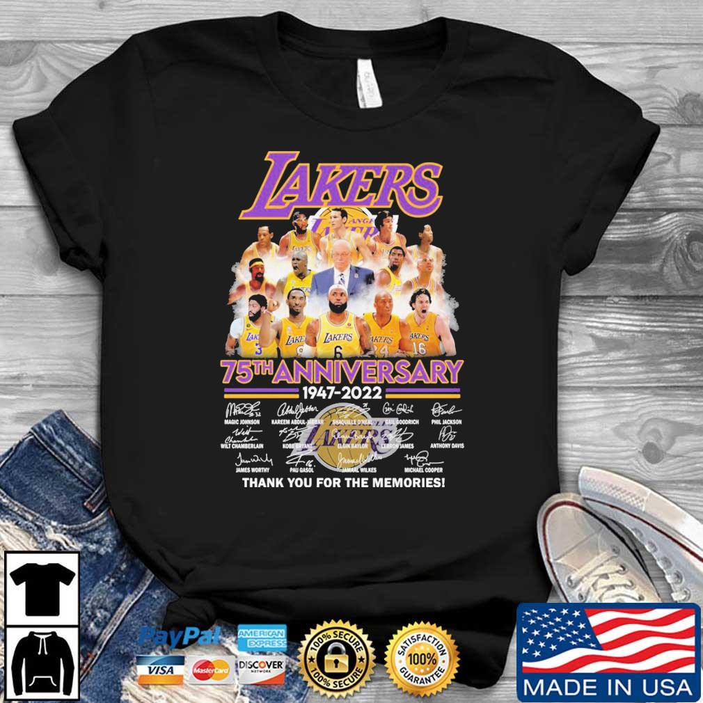 Los Angeles Lakers 75th anniversary 1947 2022 thank you for the memories  signatures shirt, hoodie, sweater, long sleeve and tank top